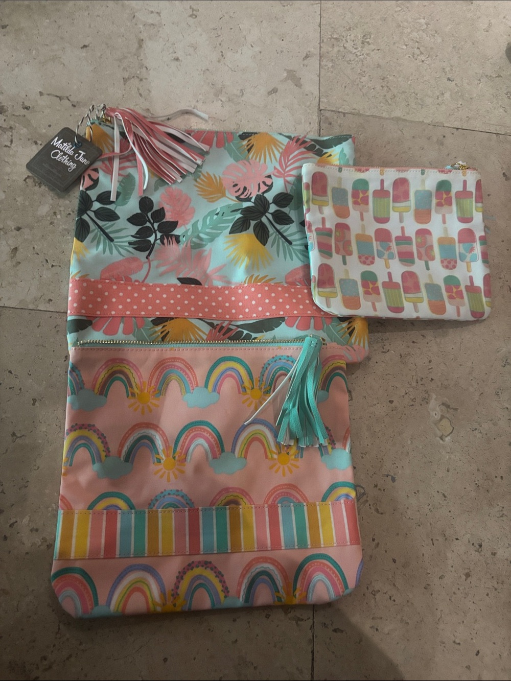 Matilda Jane Pink Aqua Rainbow & Floral Kids Accessory Set